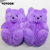 Plush Teddy Bear Kaptaki Kobiety domowe bawełniane kapcie Śliczne kreskówkowe misie zjeżdżalnia ciepłe miękkie płaskie buty damskie domek klapki y0902