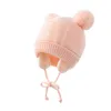 2021 Invierno Cálido Bebé recién nacido Sombrero de punto Color sólido Niños Ourdoor Crochet Hat + Guantes Conjunto de dos piezas con doble bola de felpa Niños Niños Grils Cap G99KLNL