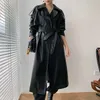 Корейский дизайнер по взлетно -посадочной полосе осени /осенняя кожа Maxi Long Trench Poat с поясом шикарной женской эмоции Classic 211021