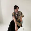 Retro Fashion Femmes Blouse Paindre d'huile Printing Slers à manches courtes Boy Ami Style 2021 Shirts de chemisiers pour femmes