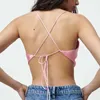 Za Sexy Satin Crop Tops Women Wireless Bralette Crochet Top Female Spaghetti Strap T-shirt Cropped with Chest Padded Camisole 210422