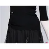 Two Piece Set Women Black Knitted Sweater And Embroidery Gauze Pleated Skirt Sets Suits Ladies Female Casual Office 2 210520
