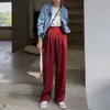 Fashion Black Wine red loose wide leg pants women Elastic high-waisted streetwear trousers Korean Casual solid Full Length pant 210421