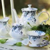 Wourmth Blue Flower Bone China Kaffee mit Tablett, luxuriöse Porzellan-Teekanne, Tasse, Keramik, Zuckerdose, Teekanne, Kaffeegeschirr-Set