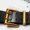 Mode Frauen Breiten Gürtel Gold Große Geistige Doppel Pin Schnalle Weibliche Schwarz PU Leder Gürtel Kleid Mantel Taille Korsett Strap