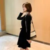 harajuku knitting korean ladies Fall winter long SLeeve Sexy nightclub Mini A line Party Dress for women china 210602