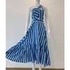 Fashion Ärmlös Stripe Maxi Klänning Kvinna Sommar Boho Eleganta Casual Långa Klänningar För Kvinnor 210521