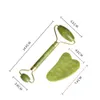 2in1 Set Groene Natuurlijke Jade Roller Guasha Gua Shaa Scraper Tools Arts and Crafts Stone Face Massager Tool For Neck Back Jawline Skin Care Lifting