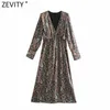 Women Vintage V Neck Cashew Nuts Print Elastic Waist Kimono Midi Dress Femme Retro Casual Slim A Line Vestido DS4828 210416