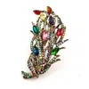 Vintage Stylish AB Accent Multi Colored Rhinestone Statement Leaf Brooches Pins for Women Costume Dress Gown Suit Party Jewelry