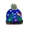 2021 Christmas New Flanged Ball Knitted Hat with LED Colorful Lights Adult Children Halloween Decoration Cap