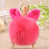 Moda Puszysty Faux Rabbit Ear Futro Łańcuch Ball Pompom Sztuczny Rabbit Fur Keychain Uchwyt Samochodowy Kobiety Torebka Keyring Prezenty