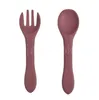 Barn som matar bordsartiklar Baby Eating Cerier Eware Set Kids Silicone Food Spoon Fork Set DB788