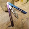 Balisong AB Theone Butterfly Training Trainer Coltello Miscelazione colori Manico in titanio monopezzo Sistema di boccole lama D2 Coltelli oscillanti Triton Squid Hom EX10 BM42 BM51