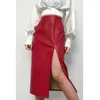 New Fashion Casual Solid Kvinnor Höst Sexig Split Wrap Skirt High Waist Slim Pency PU Läder Botten Kjol OL X0428