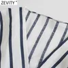 Zevity المرأة خمر الصليب الخامس الرقبة مخطط طباعة قصيرة سموك القمصان كيمونو البلوزات مكتب السيدات الكتان roupas blusas قمم LS9228 210603