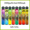 AIS XXL 2000PUFFS Dispositivo de caneta descartável eletrônico com bateria de 800mAh e vagens de 6 ml