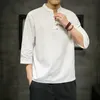 MRGB мужской сплошной цвет белая футболка 2022 китайский стиль винтажные топы мужские свободные вышивки с коротким рукавом футболка футболки с коротким рукавом