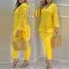 2021 Spring Summer Casaul Women Home Wear Solid Suit Sets Long Sleeve Plain Bell Sleeve V-Neck Top & Pants Set For Dailywear Y0625