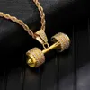 Iced ut bling rhinestone rep kedja halsband barbell gym fitness hantel guld färg hand pendlar halsband för män smycken