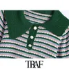TRAF Femmes Mode avec bouton strass Pull tricoté Vintage Col à revers à manches courtes Femme Pulls Chic Tops 210415
