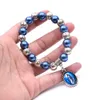 Bijoux Braceletsnsapphirine Bleu Perle Rosaire Bracelet Croix Maria Charmes Catholicisme Cadeau de Prire Religieuse Perles Rosaires