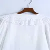 ZA Camicia bianca ricamata doppio petto da donna manica lunga a sbuffo vintage top estivi donna camicetta ricamata 210602