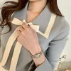 Korea Jesienne Kobiety Dzianiny Sweter Z Długim Rękawem Wyłącz Kołnierz BowkNot Ladies Eleganckie Pullover Topy Femme 210519