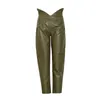 Casual Minimalist Pants For Women High Waist Ankle Length Leather Loose Female Summer Fashion 210521