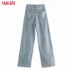 Tangada Women High Whiest Obllength Jeansズボンズボンポケットジッパー女性ワイドレッグデニムパンツ4M520 211112