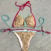 Letras da moda Cadeia Biquínis Roupa de banho Sexy Split Halter Spa Piscinas Maiô Verão Praia Mergulho Fato de Banho Moda Feminina