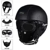 Retro PU Lederen Motorhelm Vintage Vrouwen Scooter Halve Helm Heren Elektrische Motorhelm Moto Casco met Goggles Q0630