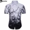 Markalar Gömlek Moda Gençlik Erkek Kısa Kollu Ağaç Baskı Rahat Camisas Hombres erkek Gömlek