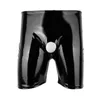 Kalesony męskie seksowne otwarte krocza skórzane krótkie spodnie na seks błyszczący lateks Bodycon krocza patentowe bokserki dolna bielizna