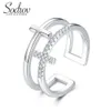 SODROV ZILVER 925 Sieraden voor Dames 925 Sterling Zilver Trendy Cross Finger Ring Size Verstelbare Opening Zilveren Ringen X0715