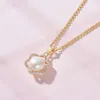 gN Pearl White Natural Freshwater 8-9mm Pendants Necklaces 925 Silver Gold Plated Flower Zirconia Choker Chain gN 210721