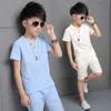 summer boys 2pc clothing sets Casual linen v-neck t-shirt and shorts kids clothes sport suit Children's Pajama Clothing set X0802