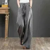 Pure linen Large size wide leg pants drawstring elastic waist cotton and linen women Trousers Summer Long Pants 210802