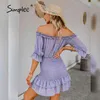 Двойной слой от плеча фиолетовый платье элегантный горошек короткие плотные летние праздники пляжные платья женщины 210414