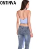Liquidazione Donna Sciarpa con spalle scoperte Crop Top con papillon Blu Stripe Abbigliamento Camicetta S M L XL XXL Blusas Camicie 210527