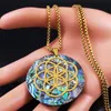 Pendant Necklaces Yoga Flower Of Life Stainless Steel Abalone Chain Gold Color Round Big Long Necklace Jewelry Collier Acier N9321S04