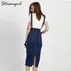 Streamgirl Langer Jeansrock mit Trägern, Damen-Jeansröcke mit Knöpfen, Übergröße, langer Bleistiftrock mit hoher Taille, Jeansröcke für Damen 210408