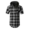 Homens Casual Camisas Mens de Manga Curta Hoodie Plaid Classic Flanela Camisa Hipster Harajuku Homens Hip Hop Streetwear Masculino Chemise