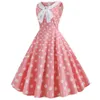 Plus storlek polka dot vintage dres sommar rosa rockabilly kontor parti casual peter pan krage båge sundress vestidos 210701