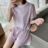 fashion Summer Two Piece Set Women O Neck Short Sleeve T-shirt top + casual Wide leg Shorts Suits Female 210518