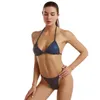 Maillots de bain pour femmes coloré réfléchissant Ins Strappy Split maillots de bain Laser Bikinis mode féminine à la mode maillots de bain 2022 Style