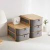 Wooden Storage Box Cosmetic Organizer Bamboo Cloth Office Desktop Casket Makeup Container Home Sundry Organiser 210922