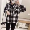 Kvinnor Svart Plaid Jacka Vinterrock Casual Långärmad Tjocka lager Kvinnor Oversized Ladies Koreanska Outwear 210521