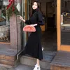 秋と冬の韓国風のハイカラースリム長袖フレンラムジャージードレス女性のファッション210506