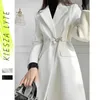 Woolen Overcoat Long Jacket Winter Coat for Women Slim White Wool Office Ladies Femme Fashion Clothing 210608